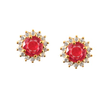 Load image into Gallery viewer, DIAMOND AND RUBY 14K YELLOW GOLD ROUND STUDS
