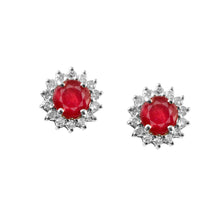 Load image into Gallery viewer, DIAMOND AND RUBY 14K WHITE GOLD ROUND STUDS
