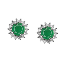 Load image into Gallery viewer, DIAMOND AND EMERALD 14K YELLOW GOLD ROUND STUDS
