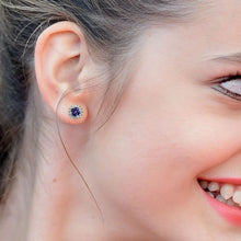 Load image into Gallery viewer, DIAMOND AND BLUE SAPPHIRE 14K YELLOW GOLD ROUND STUDS
