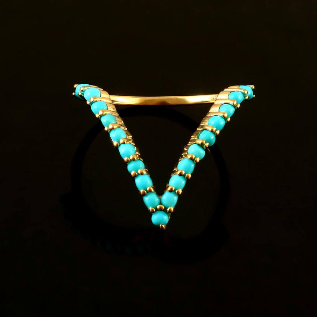 0.75 CT TURQUOISE AND 14K YELLOW GOLD RING