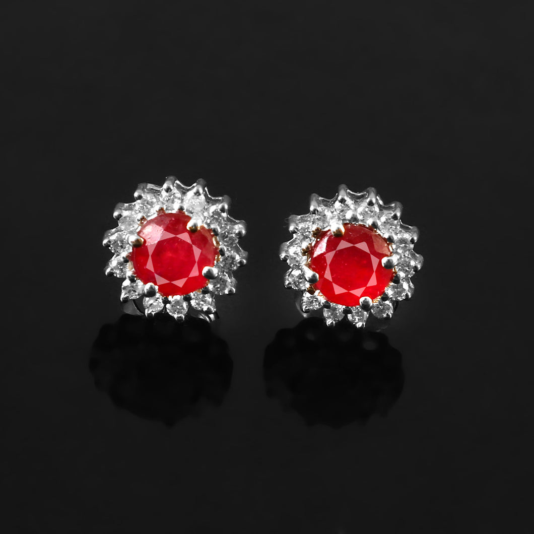 DIAMOND AND RUBY 14K WHITE GOLD ROUND STUDS