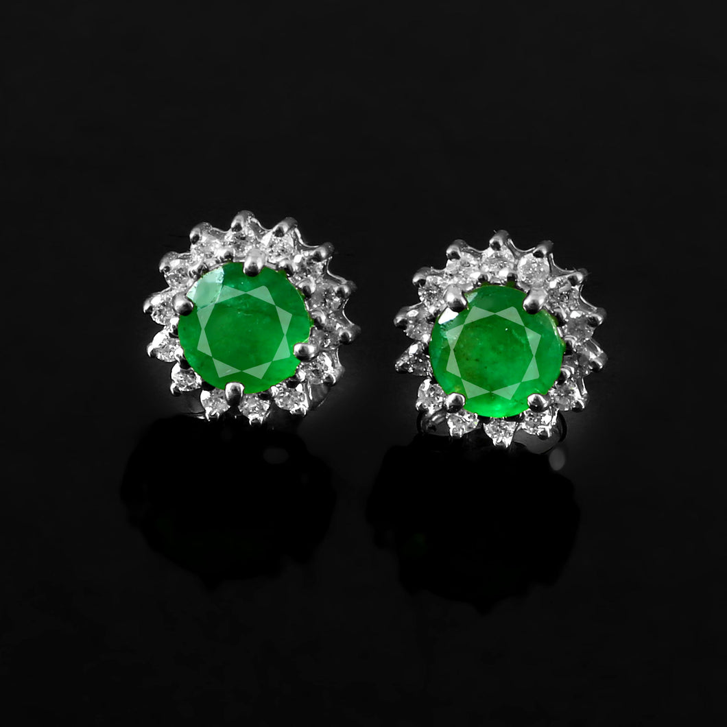 DIAMOND AND EMERALD 14K YELLOW GOLD ROUND STUDS