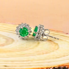 Load image into Gallery viewer, DIAMOND AND EMERALD 14K YELLOW GOLD ROUND STUDS

