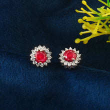 Load image into Gallery viewer, DIAMOND AND RUBY 14K WHITE GOLD ROUND STUDS
