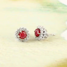 Load image into Gallery viewer, DIAMOND AND RUBY 14K WHITE GOLD ROUND STUDS
