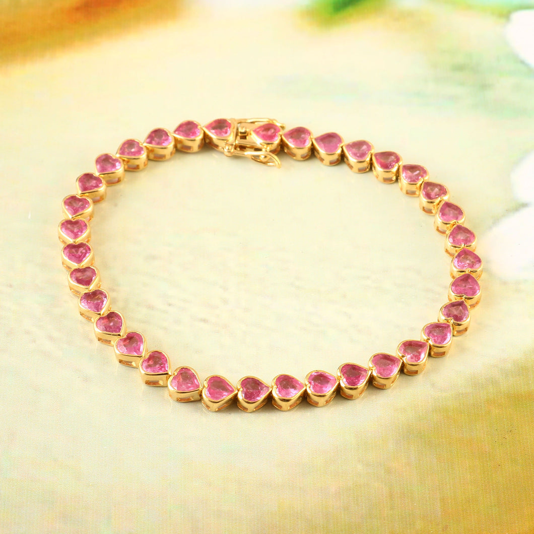 PINK SAPPHIRE HEART SHAPE BRACELET 14K YELLOW GOLD