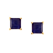 Load image into Gallery viewer, BLUE SAPPHIRE AND 14K YELLOW GOLD SQUARE SHAPE STUDS EARRING
