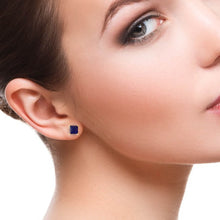 Load image into Gallery viewer, BLUE SAPPHIRE AND 14K YELLOW GOLD SQUARE SHAPE STUDS EARRING
