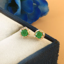 Load image into Gallery viewer, DIAMOND AND DIAMOND BAGUETTE 14K YELLOW GOLD WITH EMERALD ROUND STUDS
