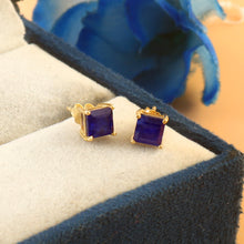 Load image into Gallery viewer, BLUE SAPPHIRE AND 14K YELLOW GOLD SQUARE SHAPE STUDS EARRING
