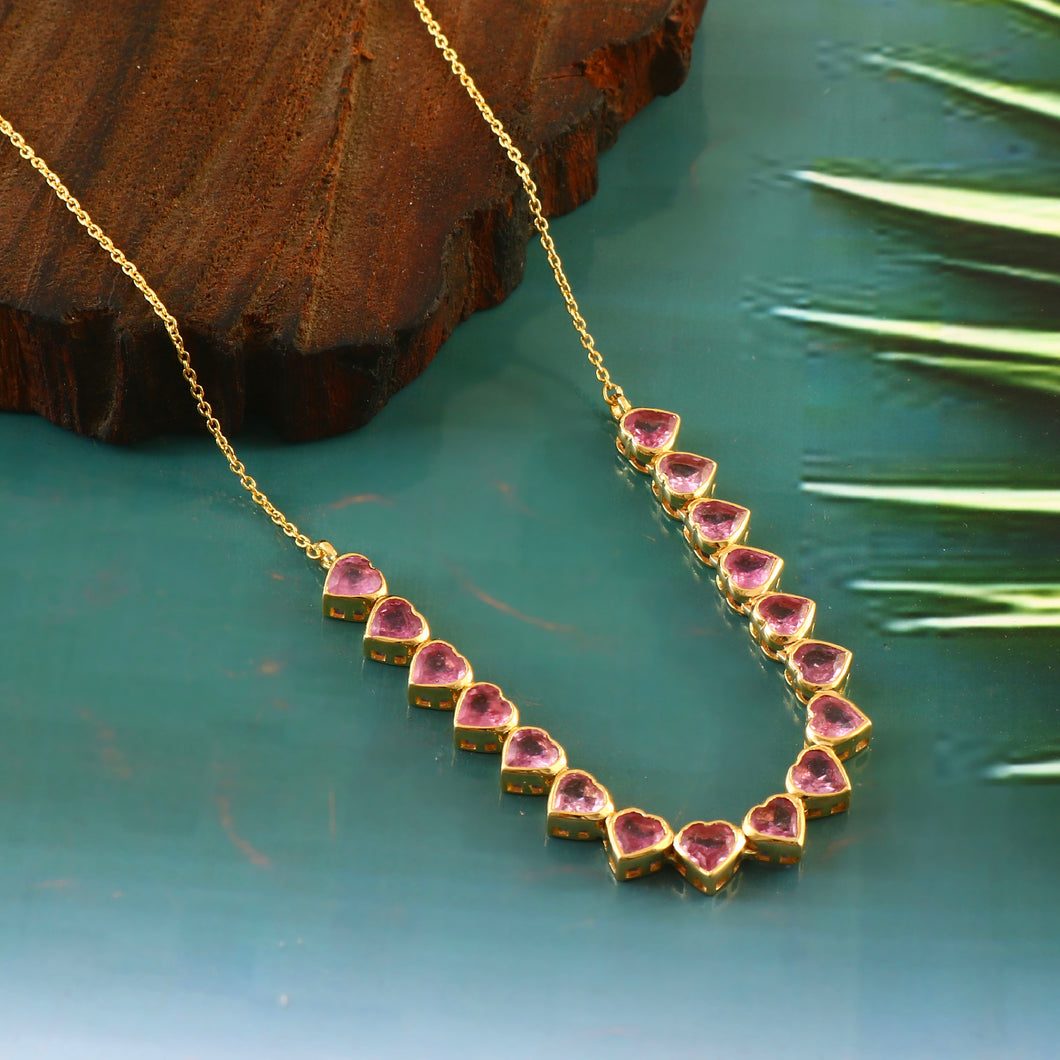 PINK SAPPHIRE HEART SHAPE NECKLACE 14K YELLOW GOLD