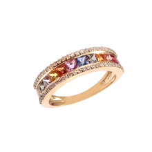 Load image into Gallery viewer, 0.30 CT DIAMOND &amp; 14K YELLOW GOLD MULTI SAPPHIRE CHOKI CHANNEL SETTING RING
