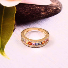 Load image into Gallery viewer, 0.30 CT DIAMOND &amp; 14K YELLOW GOLD MULTI SAPPHIRE CHOKI CHANNEL SETTING RING
