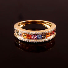 Load image into Gallery viewer, 0.30 CT DIAMOND &amp; 14K YELLOW GOLD MULTI SAPPHIRE CHOKI CHANNEL SETTING RING
