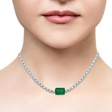 Load image into Gallery viewer, 1.55 CT DIAMOND &amp;  14K WHITE GOLD WITH  EMERALD NECKLACE
