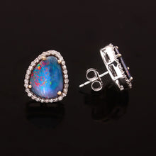 Load image into Gallery viewer, 0.35 CT DIAMOND &amp; 14K GOLD OPAL STUDS EARRING

