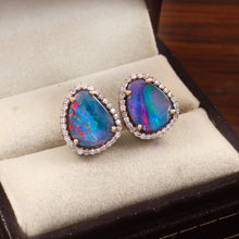 Load image into Gallery viewer, 0.35 CT DIAMOND &amp; 14K GOLD OPAL STUDS EARRING
