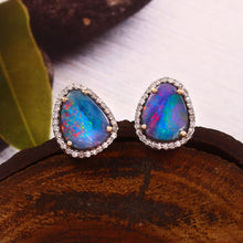Load image into Gallery viewer, 0.35 CT DIAMOND &amp; 14K GOLD OPAL STUDS EARRING
