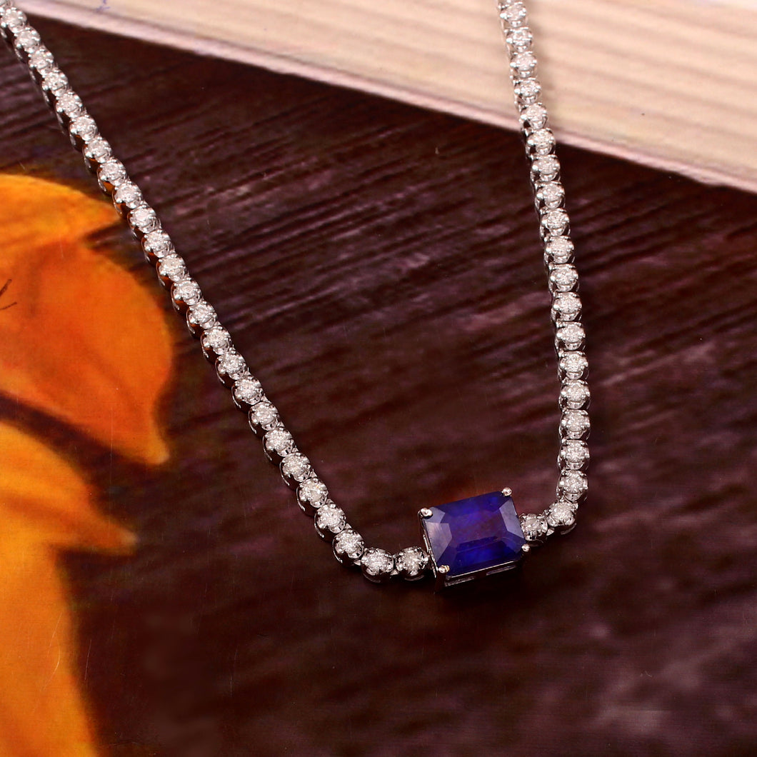 1.55 CT DIAMOND & 14K WHITE GOLD WITH SAPPHIRE NECKLACE