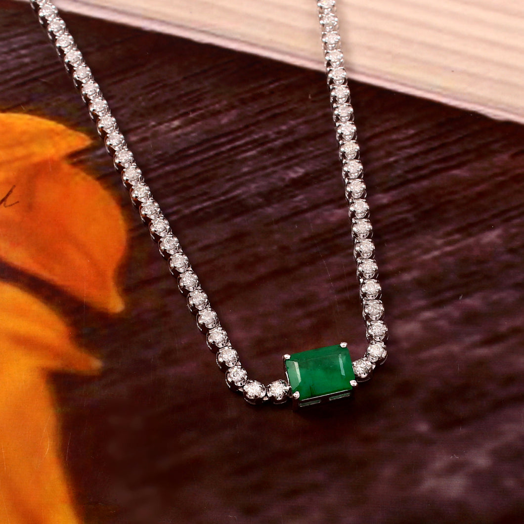 1.55 CT DIAMOND &  14K WHITE GOLD WITH  EMERALD NECKLACE