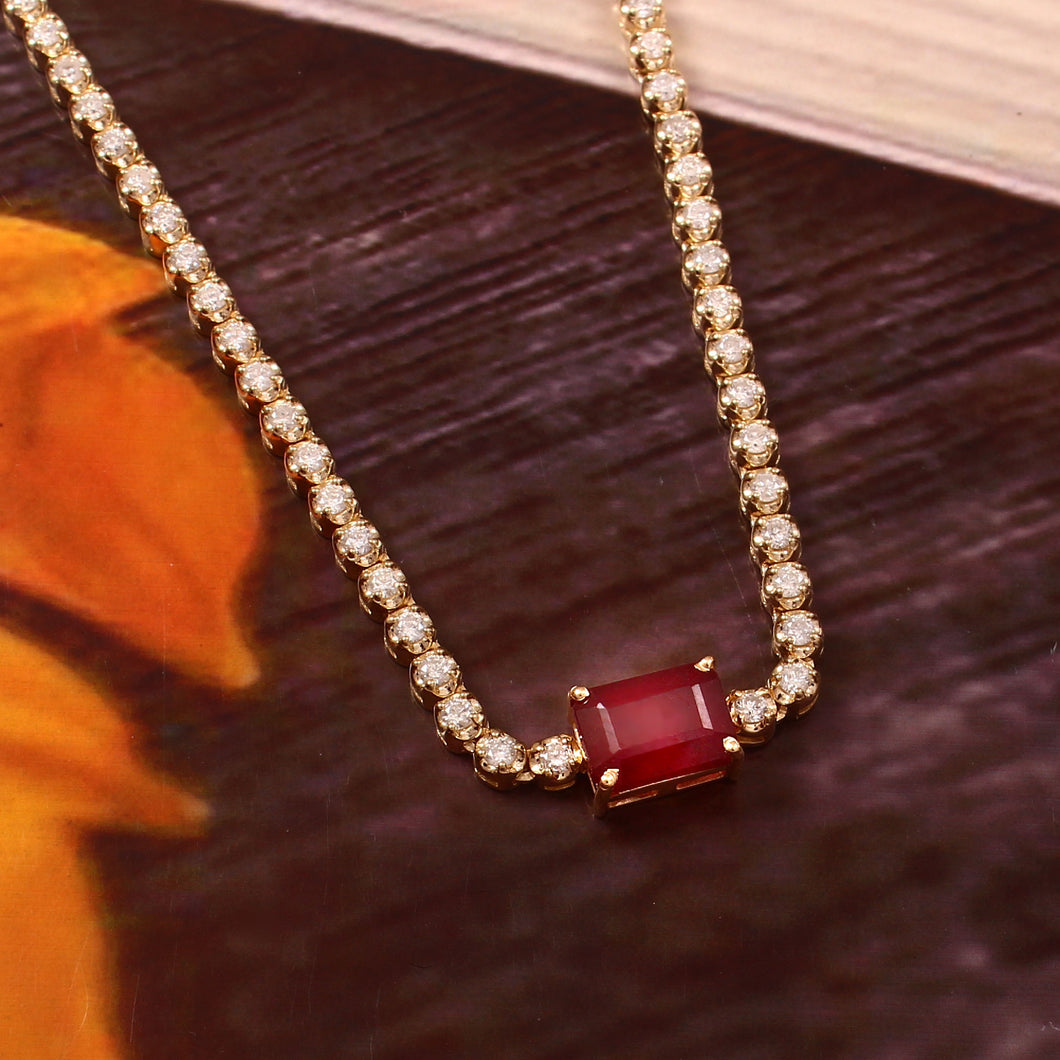 1.55 CT DIAMOND & 14K YELLOW GOLD WITH RUBY NECKLACE