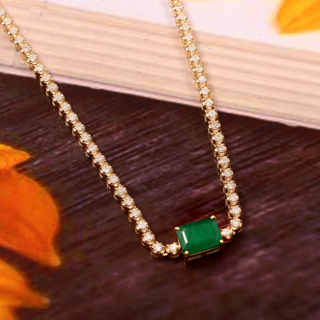 1.55 CT DIAMOND & 14K YELLOW GOLD WITH EMERALD NECKLACE