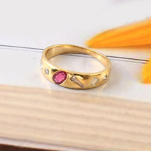 Load image into Gallery viewer, 0.45 CT DIAMOND MIX SHAPE &amp; 0.40 CT RUBY 14K  YELLOW GOLD RING

