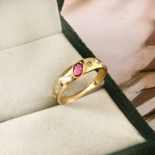 Load image into Gallery viewer, 0.45 CT DIAMOND MIX SHAPE &amp; 0.40 CT RUBY 14K  YELLOW GOLD RING
