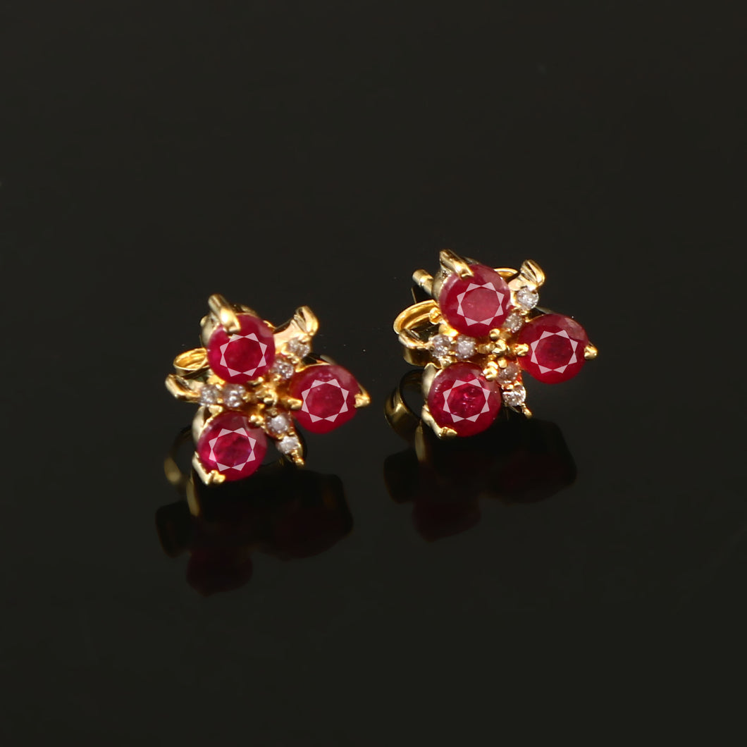 0.07 CT DIAMOND & 1.10 CT RUBY 14K YELLOW GOLD STUD