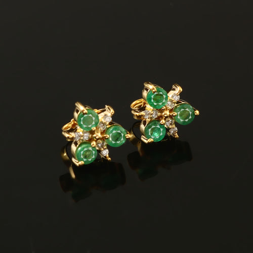 0.07 CT DIAMOND & 0.50CT EMERALD 14K YELLOW GOLD STUDS