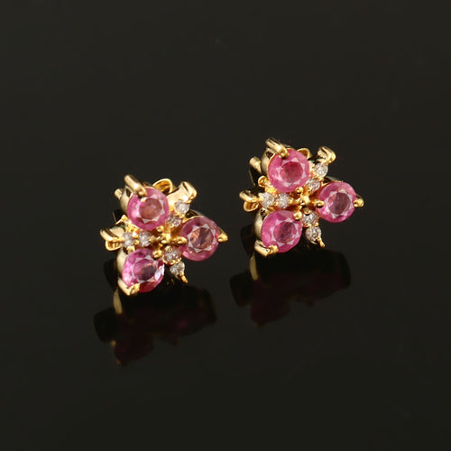 0.07 CT DIAMOND & 0.80 CT PINK SAPPHIRE 14K YELLOW GOLD STUD