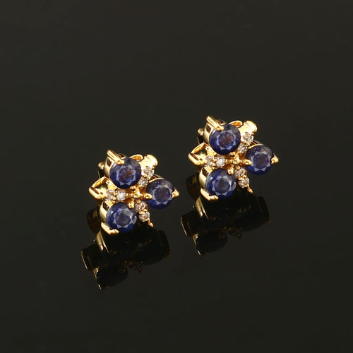 0.07 CT DIAMOND & 1.00 CT BLUE SAPPHIRE 14K YELLOW GOLD STUDS