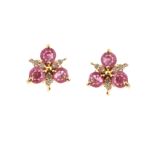 0.07 CT DIAMOND & 0.80 CT PINK SAPPHIRE 14K YELLOW GOLD STUD