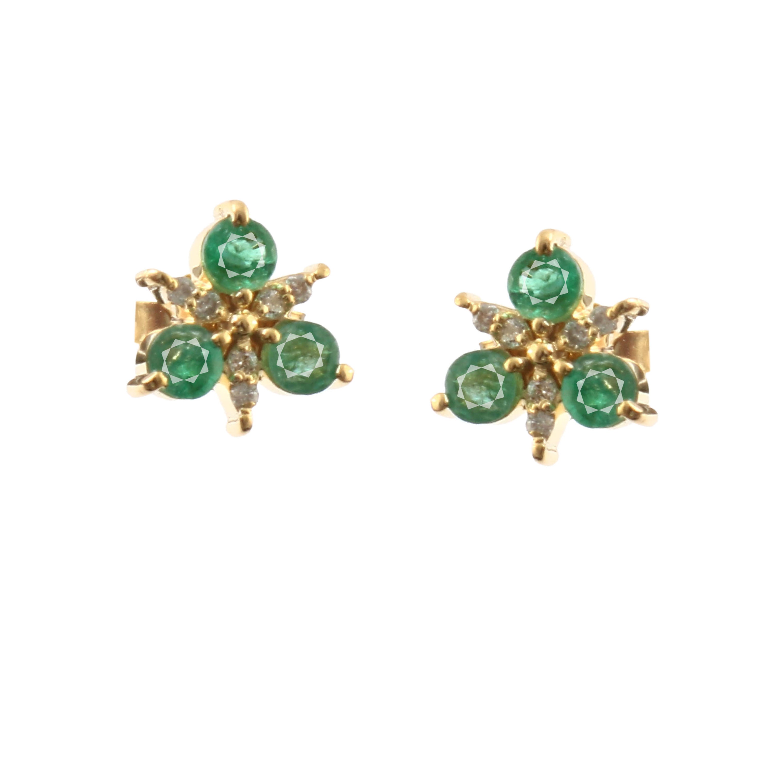 0.07 CT DIAMOND & 0.50CT EMERALD 14K YELLOW GOLD STUDS