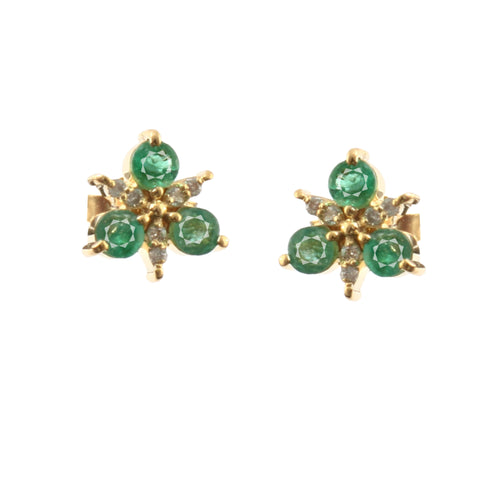 0.07 CT DIAMOND & 0.50CT EMERALD 14K YELLOW GOLD STUDS