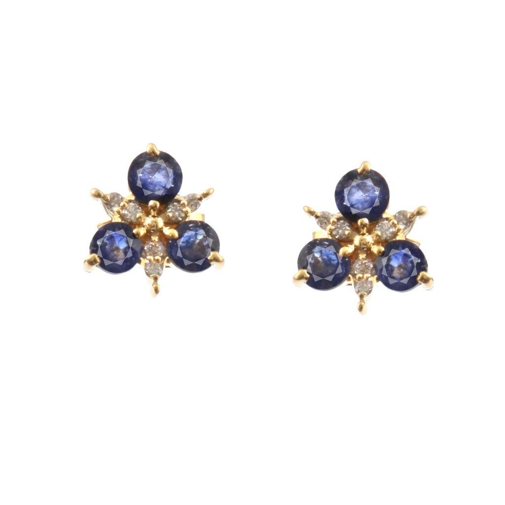 0.07 CT DIAMOND & 1.00 CT BLUE SAPPHIRE 14K YELLOW GOLD STUDS