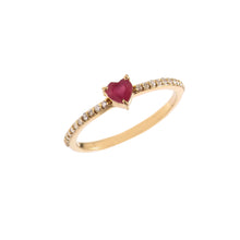 Load image into Gallery viewer, 0.15 CT DIAMOND &amp; 0.45 CT RUBY HEART SHAPE 14K YELLOW GOLD RING
