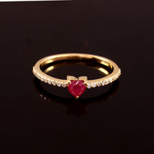 Load image into Gallery viewer, 0.15 CT DIAMOND &amp; 0.45 CT RUBY HEART SHAPE 14K YELLOW GOLD RING
