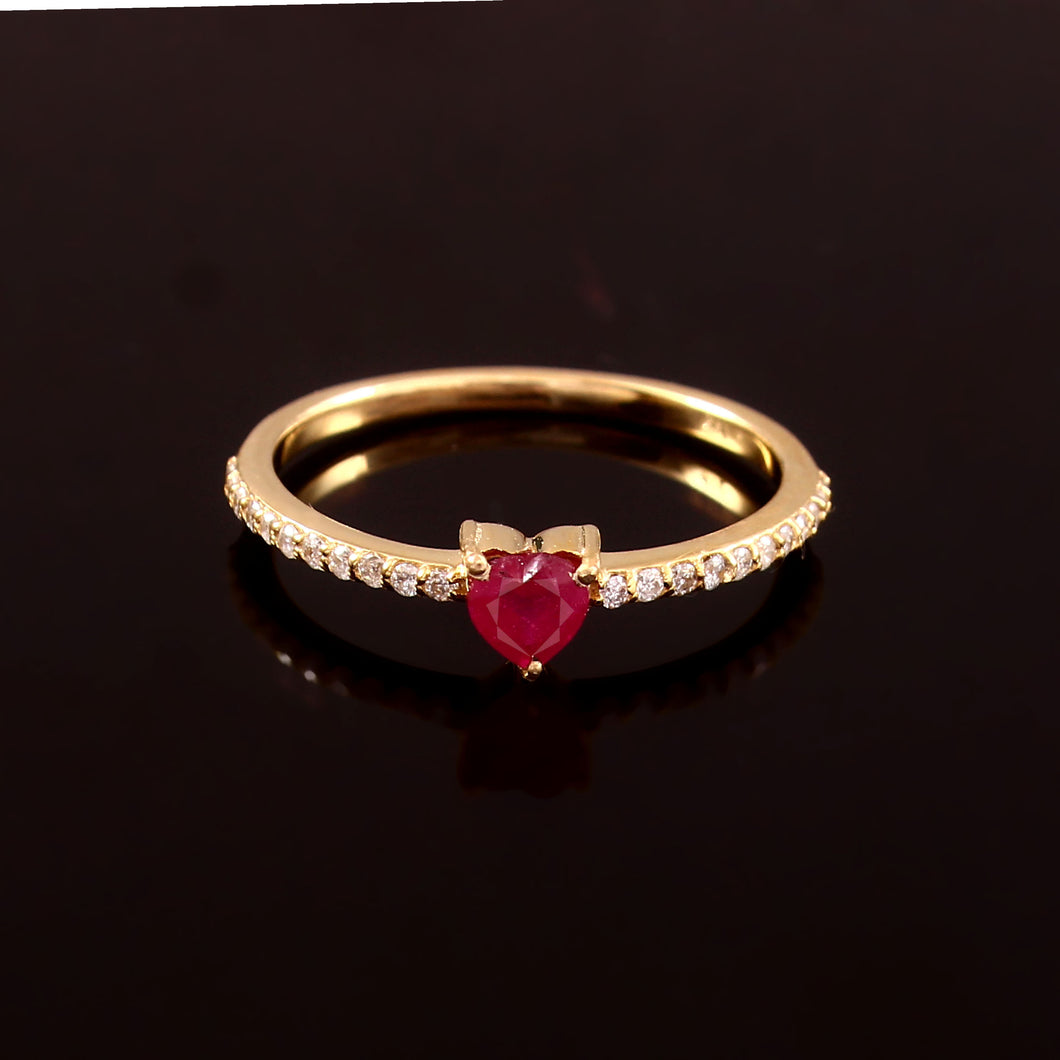 0.15 CT DIAMOND & 0.45 CT RUBY HEART SHAPE 14K YELLOW GOLD RING