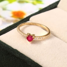 Load image into Gallery viewer, 0.15 CT DIAMOND &amp; 0.45 CT RUBY HEART SHAPE 14K YELLOW GOLD RING
