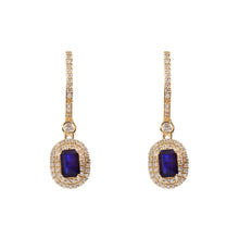 Load image into Gallery viewer, 0.70 CT DIAMOND &amp; 1.60 CT BLUE SAPPHIRE 14K YELLOW GOLD HUGGIE EARRING
