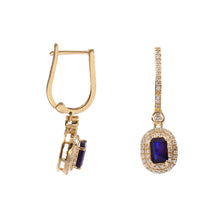 Load image into Gallery viewer, 0.70 CT DIAMOND &amp; 1.60 CT BLUE SAPPHIRE 14K YELLOW GOLD HUGGIE EARRING
