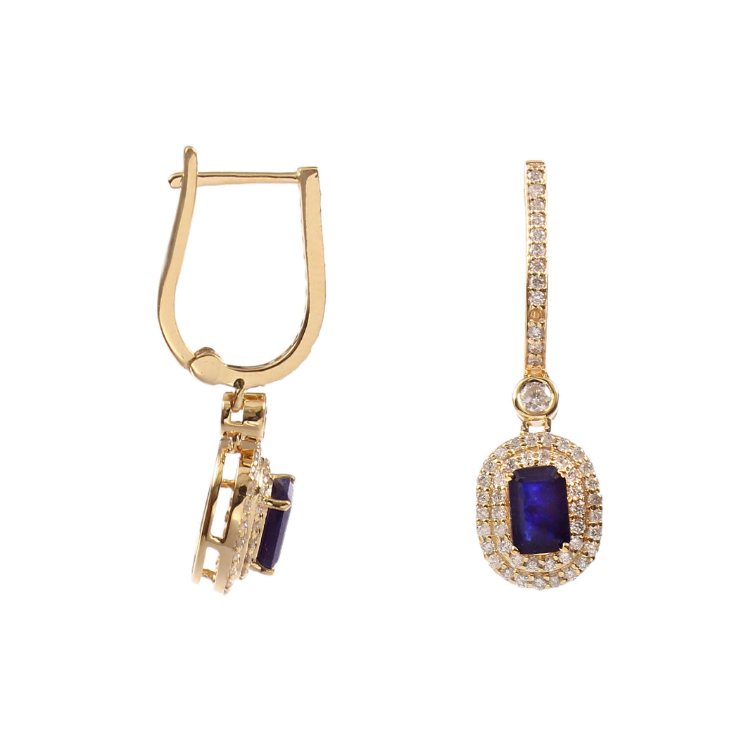 0.70 CT DIAMOND & 1.60 CT BLUE SAPPHIRE 14K YELLOW GOLD HUGGIE EARRING