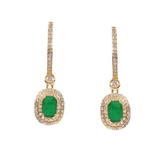 Load image into Gallery viewer, 0.70 CT DIAMOND &amp; 1.15 CT EMERALD 14K YELLOW HUGGIE EARRING
