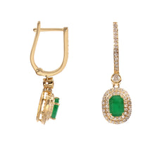 Load image into Gallery viewer, 0.70 CT DIAMOND &amp; 1.15 CT EMERALD 14K YELLOW HUGGIE EARRING
