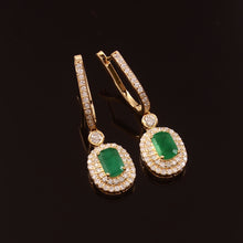 Load image into Gallery viewer, 0.70 CT DIAMOND &amp; 1.15 CT EMERALD 14K YELLOW HUGGIE EARRING

