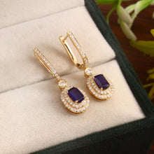 Load image into Gallery viewer, 0.70 CT DIAMOND &amp; 1.60 CT BLUE SAPPHIRE 14K YELLOW GOLD HUGGIE EARRING
