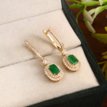Load image into Gallery viewer, 0.70 CT DIAMOND &amp; 1.15 CT EMERALD 14K YELLOW HUGGIE EARRING
