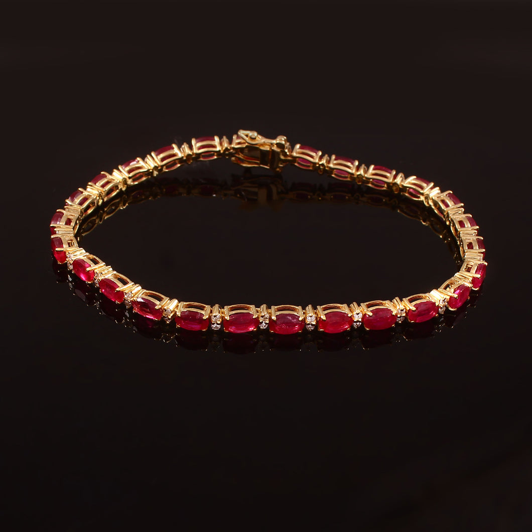 1.20 CT DIAMOND & 9.05 CT RUBY OVAL TENNISH BRACELET